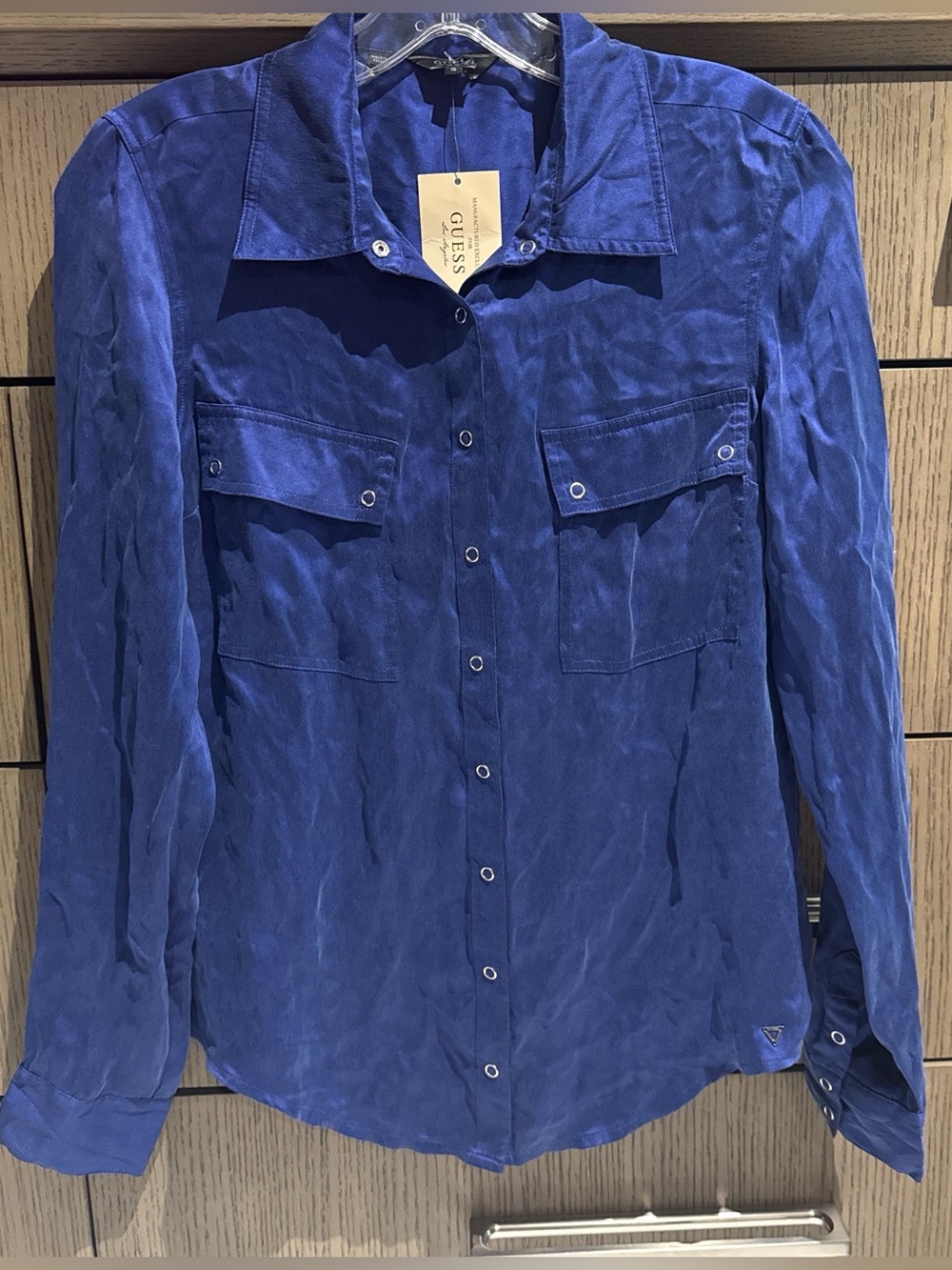New Guess Button Up Collar Shirt Top Royal Blue Color  Size S